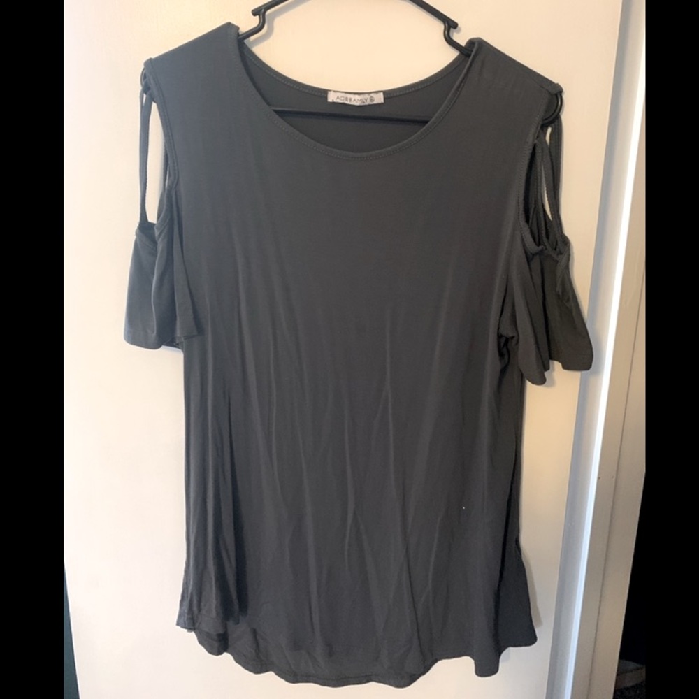 Open Shoulder Grey Blouse.